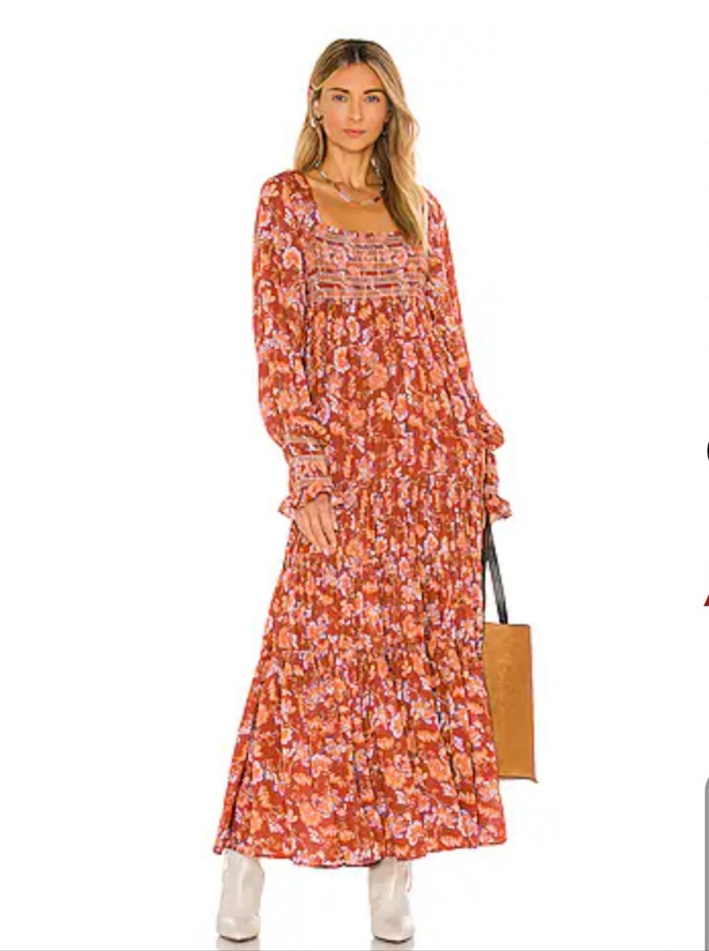 Free People Maxi Dress Sweet Escape In  Mocha Combo. Size S - Picture 2 of 7